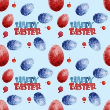 Easter seamless pattern with eggs and text. Festive Easter background. Desi.. Stock Illustration
