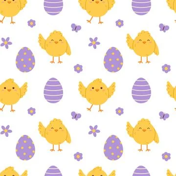 Easter seamless pattern with eggs and chick Stock Illustration