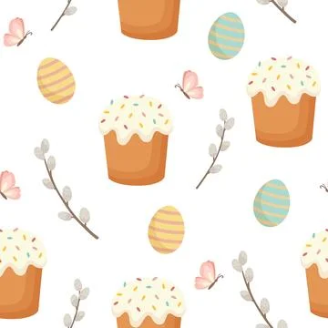 Easter seamless pattern with eggs and Easter cake Illustrazione stock