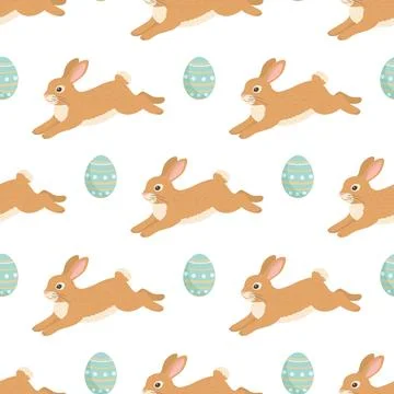 Easter seamless pattern with eggs and rabbit Stock Illustration
