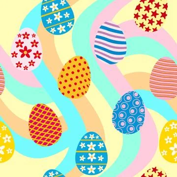 Easter seamless pattern, eggs festive spring background Stock Illustration