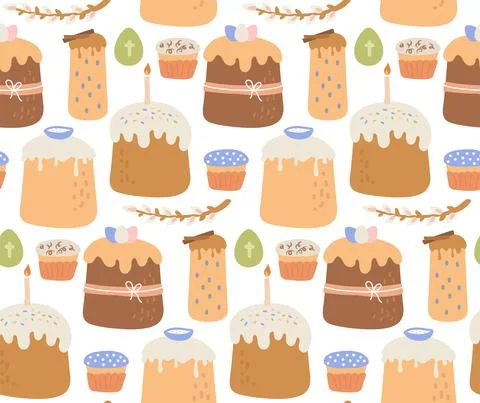 Easter seamless pattern elements cake egg willow イラスト素材