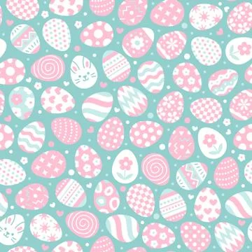 Easter seamless pattern with flat icons of painted eggs. Egg hunt vector イラスト素材