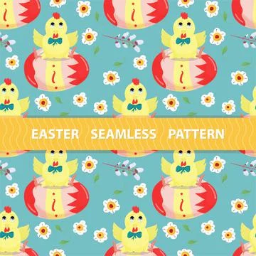 Easter seamless pattern flat illustration in the style of childrens doodle Ch Stock Illustration