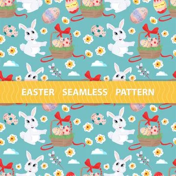 Easter seamless pattern flat illustration in the style of childrens doodle Ba Stock Illustration