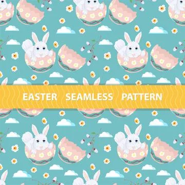 Easter seamless pattern flat illustration in the style of childrens doodle Ra Stock Illustration