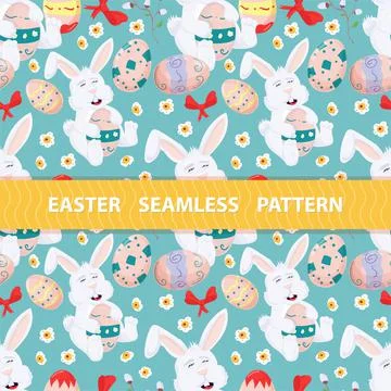 Easter seamless pattern flat illustration in the style of childrens doodle Ra Stock Illustration