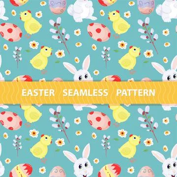 Easter seamless pattern flat illustration in the style of childrens doodle Ra Stock Illustration