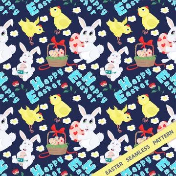 Easter seamless pattern flat illustration in the style of childrens doodle Be イラスト素材