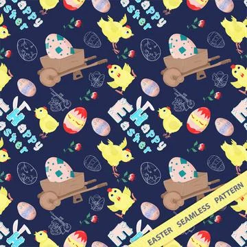 Easter seamless pattern flat illustration in the style of childrens doodle Be Stock Illustration