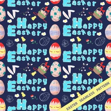 Easter seamless pattern flat illustration in the style of childrens doodle Be Stock Illustration