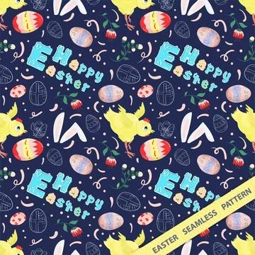 Easter seamless pattern flat illustration in the style of childrens doodle Be イラスト素材