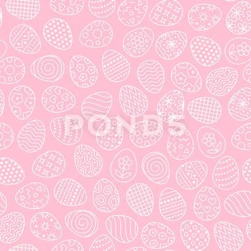 Easter seamless pattern with flat line icons of painted eggs. Egg hunt vector Stock Illustration