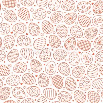 Easter seamless pattern with flat line icons of painted eggs. Egg hunt vector Stock Illustration
