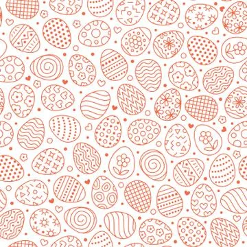 Easter seamless pattern with flat line icons of painted eggs. Egg hunt vector 스톡 일러스트