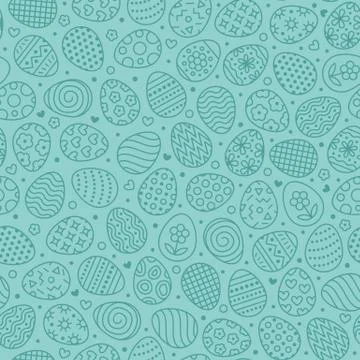 Easter seamless pattern with flat line icons of painted eggs. Egg hunt vector 스톡 일러스트