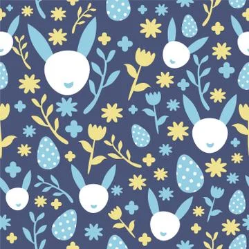 Easter seamless pattern with flowers and rabbits Stock Illustration