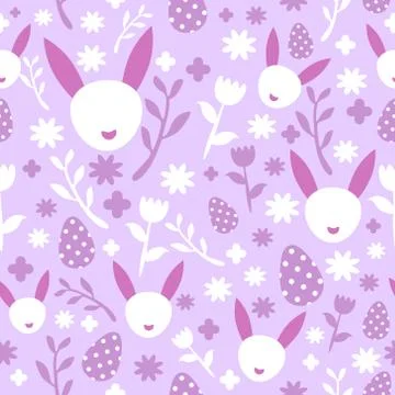 Easter seamless pattern with flowers and rabbits Stock Illustration