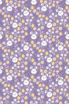 Easter seamless pattern with flowers and rabbits Stock Illustration