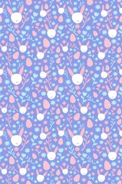 Easter seamless pattern with flowers and rabbits Illustrazione stock