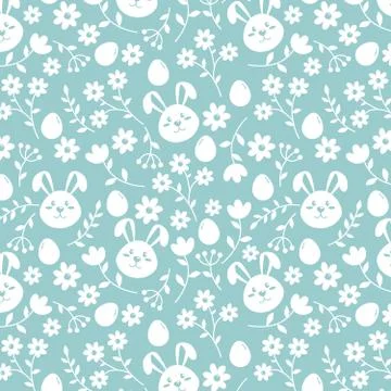 Easter seamless pattern with flowers and rabbits Stockillustratie