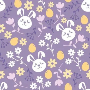 Easter seamless pattern with flowers and rabbits Stock Illustration