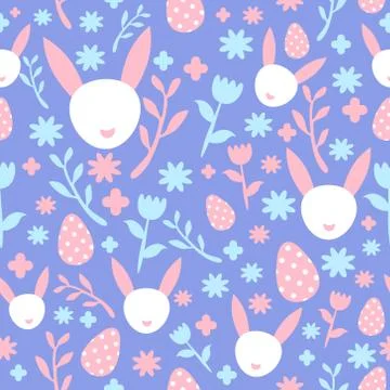 Easter seamless pattern with flowers and rabbits Illustrazione stock