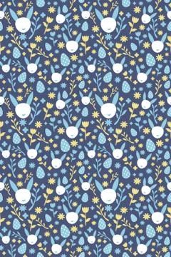Easter seamless pattern with flowers and rabbits Illustrazione stock