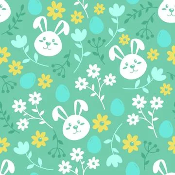 Easter seamless pattern with flowers and rabbits 스톡 일러스트