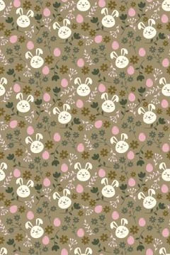 Easter seamless pattern with flowers and rabbits イラスト素材