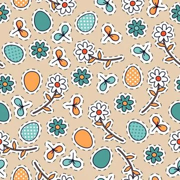 Easter seamless pattern with flowers and eggs Illustrazione stock