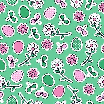 Easter seamless pattern with flowers and eggs Stock Illustration