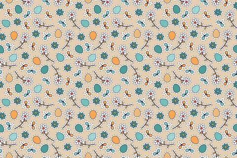 Easter seamless pattern with flowers and eggs Stock Illustration