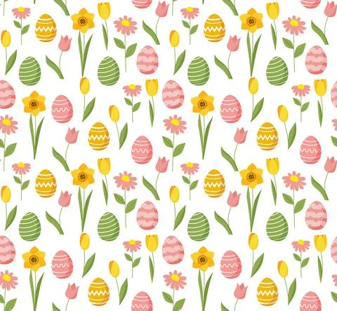 Easter seamless pattern with flowers and eggs. Illustrazione stock