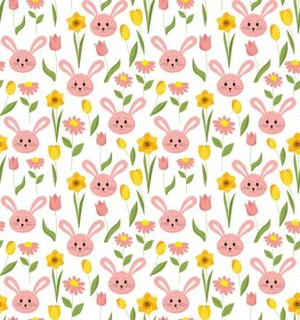 Easter seamless pattern with flowers and hares Illustrazione stock