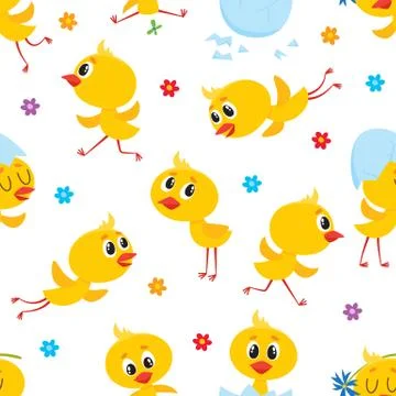 Easter seamless pattern with funny baby chicken Stock Illustration