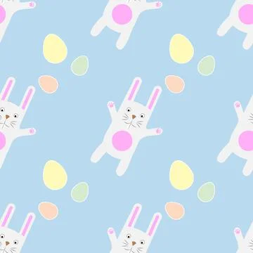 Easter Seamless Pattern Funny cartoon bunny with eggs. Gentle print Stock Illustration