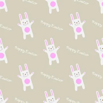 Easter Seamless Pattern Funny cartoon bunny with text Happy Easter. Gentle pr Stock Illustration