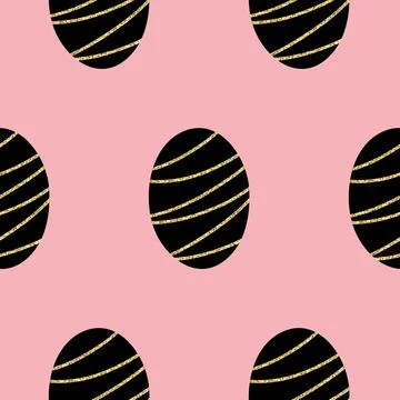 Easter seamless pattern with golden black eggs, shimmer easter decorative gli Stock Illustration