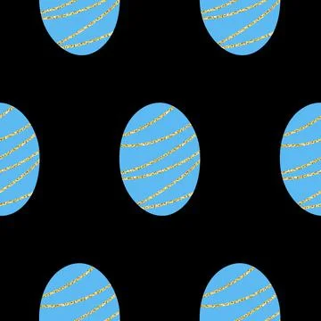 Easter seamless pattern with golden blue eggs, shimmer christian easter tradi Stock Illustration