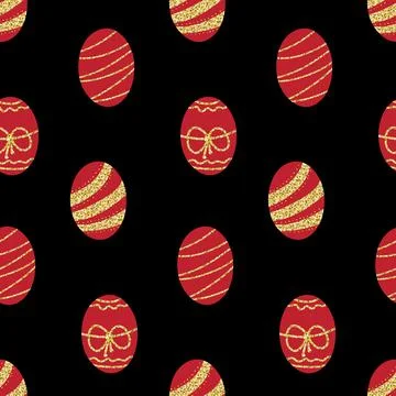 Easter seamless pattern with golden red eggs, shimmer christian easter tradit Illustrazione stock