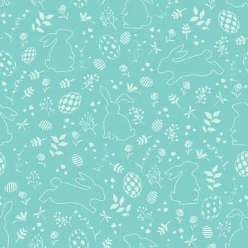 Easter seamless pattern on green background,cute rabbits happy on spring gard Stock Illustration