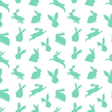 Easter seamless pattern of green rabbit silhouettes in different actions. F.. Stock Illustration