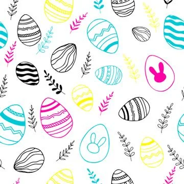 Easter seamless pattern. Hand drawn eggs and floral elements. Illustrazione stock