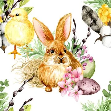 Easter seamless pattern with hand drawn elements Illustrazione stock