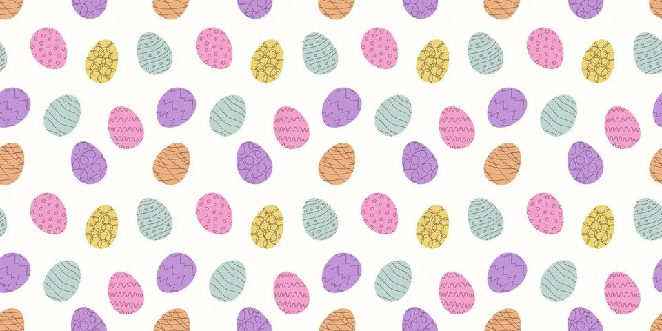 Easter seamless Pattern with Hand drawn holiday Eggs. Doodle minimalist des.. Stock Illustration