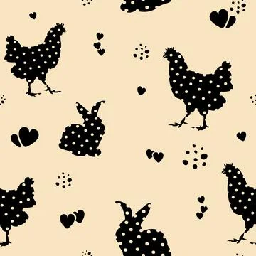 Easter seamless pattern with hen and rabbit. Illustrazione stock
