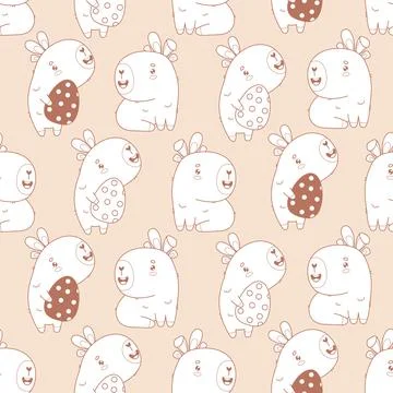 Easter Seamless pattern. Holiday Capybaras with Bunny Ears and paschal Eggs.. Illustrazione stock
