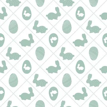 Easter seamless pattern with icons of painted eggs and rabbits. Egg hunt vect Stock Illustration