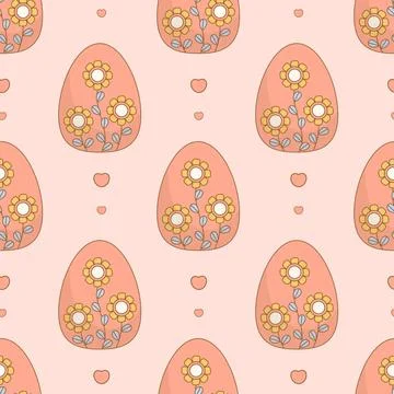 Easter Seamless pattern with paschal egg with decorative flowers on pink ba.. イラスト素材